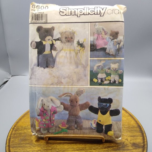 Simplicity Other - UNCUT Vintage Craft Sewing PATTERN Simplicity 8600, Bunny and Bear Clothes for 1